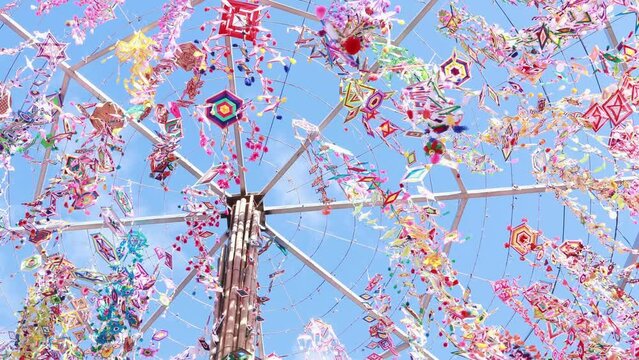 Tung or amazingly colorful flag, Northeastern Thailand flags that are used to decorate temples or important events. A symbol of superstitious beliefs of Isan people in Thailand, religion and belief