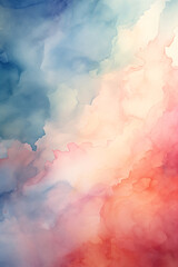 Abstract clouds in red, blue and white watercolor background 