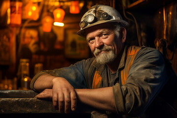 Obraz premium Coal miners wearing protective helmets work diligently deep extracting vital energy resources generative AI