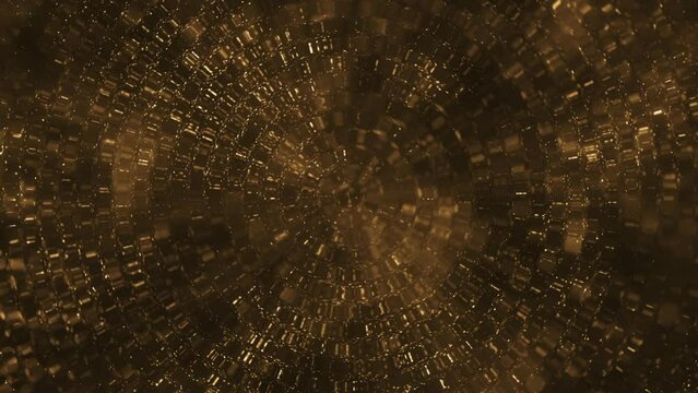 Shiny glitzy rippling golden particles mirrorball effect background. This glittering sparkling disco party background is full HD and a seamless loop.