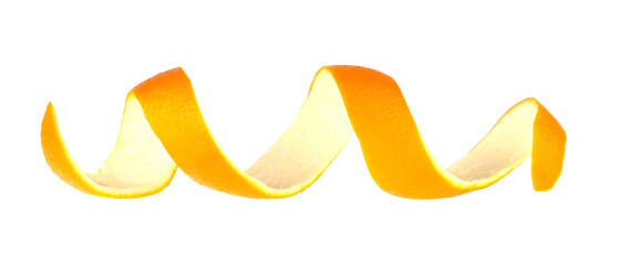 Single orange peel on a white background.