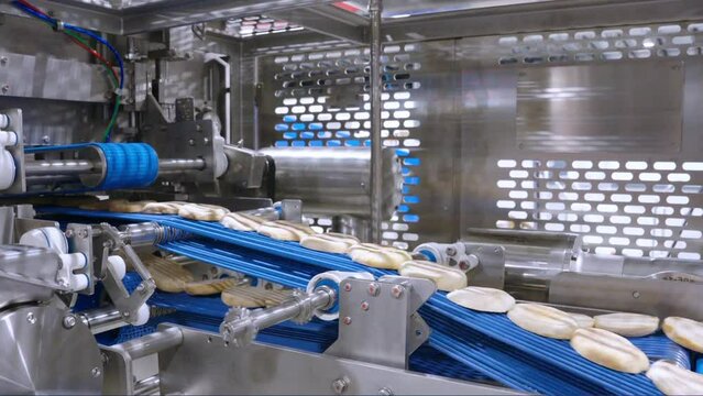 Conveyor line. Production line. Industrial processing. Automated food factory.