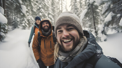 Fototapeta na wymiar Winter Hiking Adventure with Friends