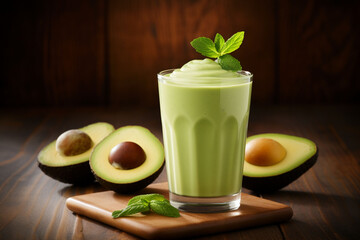 healthy avocado smoothie in a glass, vegan smoothie