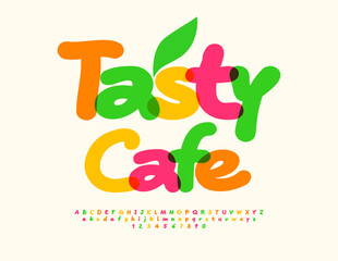 Vector advertising poster Tasty Cafe. Funny Bright Font. Colorful Alphabet Letters and Numbers