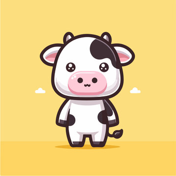 illustration of a cute dairy cow standing with a flat design