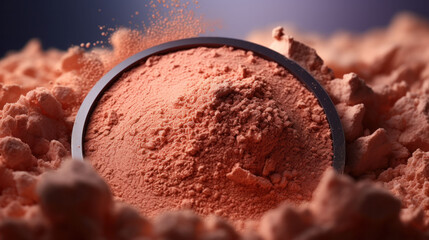  Finely milled peach fuzz powder explodes in dynamic contrast, capturing the essence of natural beauty ingredients. - obrazy, fototapety, plakaty
