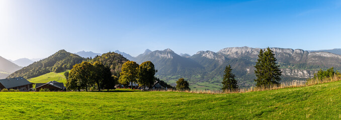 Panorama of the Alps from the Col de la Forclaz de Montmin, Haute Savoie, France - 693583757