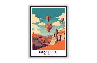 Cappadocia, Turkey. Vintage Travel Posters. Vector illustration, art. Famous Tourist Destinations Posters Art Prints Wall Art and Print Set Abstract Travel for Hikers Campers Living Room Decor