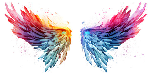 Beautiful magic watercolor angel wings isolated on white background - obrazy, fototapety, plakaty