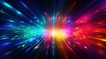 Multicolored light effects creating luminous waves, rays of light, luminous fog, pyrotechnic effects, disco music style