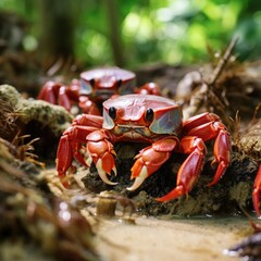 Vibrant Red Crab in Natural Habitat