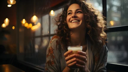 Foto auf Acrylglas woman in cafe having a drink of coffee © pixelrain