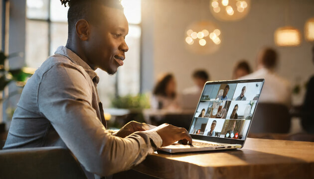 Productive Office Meeting: Colleagues Engaged in Video Chat