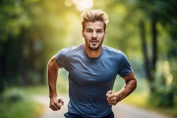 Foto op Plexiglas homme en tenue de sport en train de courir dans la nature © Sébastien Jouve
