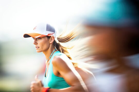 jeune femme sportive en plein effort lors d'une course &agrave; pied, effet de vitesse, flou de bouger