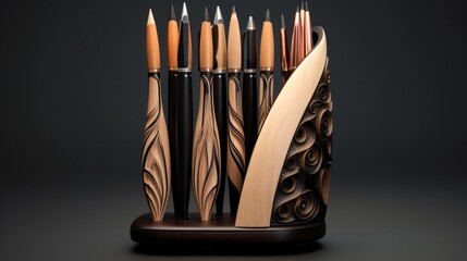 An elegant pen holder showcasing an array of stylish pens, each a tool for expression. - Powered by Adobe