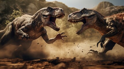 Dinosaurs fighting - obrazy, fototapety, plakaty