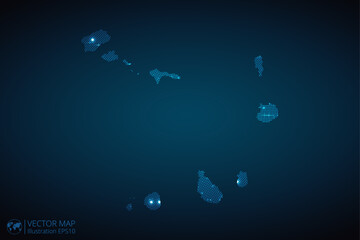 Cape Verde map radial dotted pattern in futuristic style, design blue circle glowing outline made of stars. concept of communication on dark blue background. Vector illustration EPS10