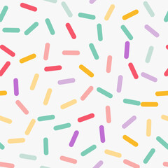 Simple minimalistic seamless pattern, colorful hand drawn cute lines on a white background. Sugar sprinkles on donut, confetti.