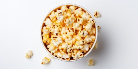 Fototapeta na wymiar Illustration of a bucket with buttered popcorn, white background. Generative AI