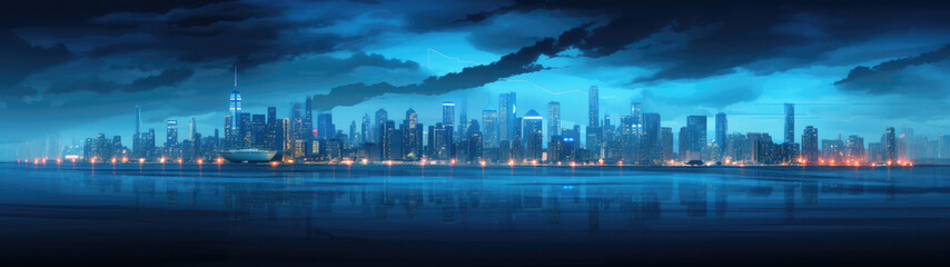 Fototapeta na wymiar Neon Dreams: Ethereal City Skyline at Dusk