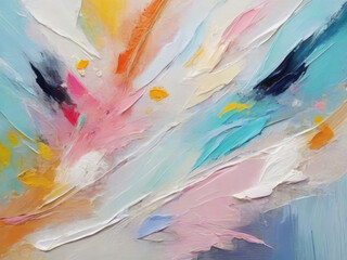 Abstract bright background, oil painting, volumetric brush strokes on canvas. Pastel light colors, textured backdrop.