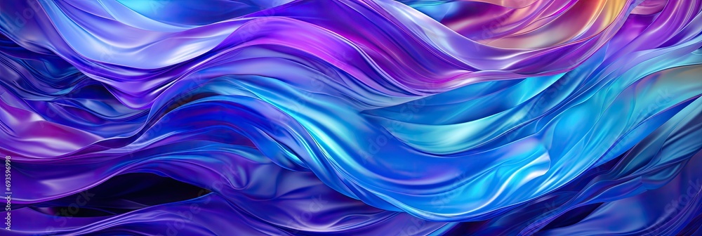 Poster holograph blue waves texture with iridescent metal effect, pearlescent gradient