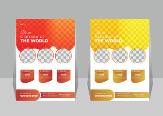 Travel tourism poster or adventure tour flyer design layout a4 print ready vector template