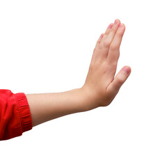 Woman holding on to the radiator, adult hand on the heating system close-up, isolated on a white background