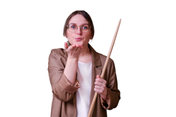 Woman teacher sending air kiss on studio isolated on a white background, copy space