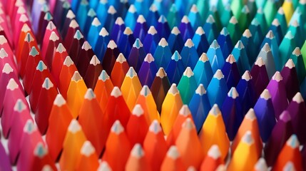 An intriguing close-up of felt-tip pens arranged in a geometric pattern, their vivid colors popping against a pure white surface. - obrazy, fototapety, plakaty