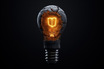 Concrete lightbulb illustration, concept of ideas, creativity, black background. Generative AI