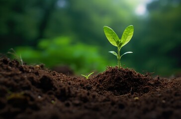 Small plant growing in the soil, concept of environmental preservation. Generative AI