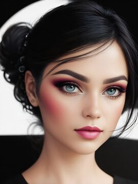 Bright natural makeup on a pretty young girl, light background, portrait of a woman with a beautiful face