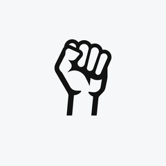 black and white power hand icon ,vector illustration, flat design, black line, no color, white background, 