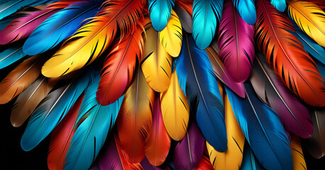 Vibrant colorful feathers background, wallpaper.