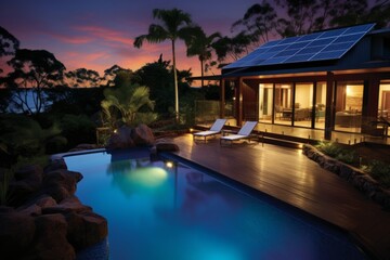 Fototapeta premium Solar Power Integration: Illuminating Homes and Stations with Renewable Sun Energy