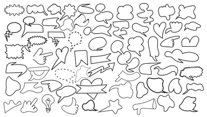 hand drawn bubble and Retro 90s cartoon style sticker shape pack.Hand drawn decorative and speech bubble silhouette set