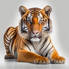 Obraz premium Tiger lying down isolated on white background