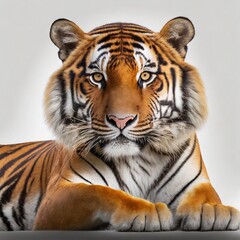 Tiger lying down isolated on white background