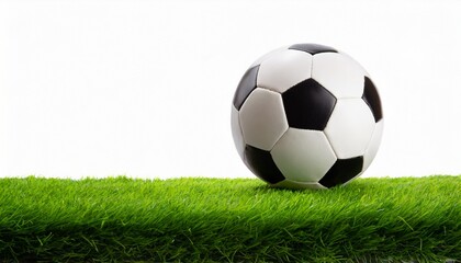 Fototapeta premium Soccer ball green grass floor and white background, text space