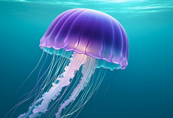 Lilac-colored jellyfish swimming on a teal-colored ocean. Background, wallpaper.