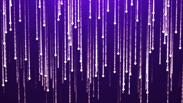 On a dark purple background, chains of bright hearts appear on top. Animation of abstract background for valentine's day holiday.