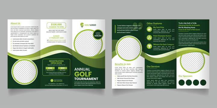 Golf Trifold Brochure Design Template Suitable for Golfers and Golf Championship Events