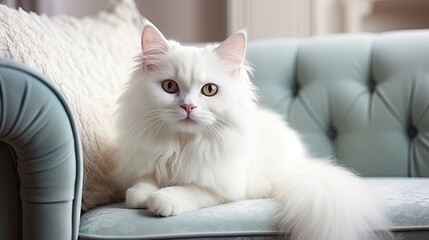 White cat in a bright elegant room. Generative AI