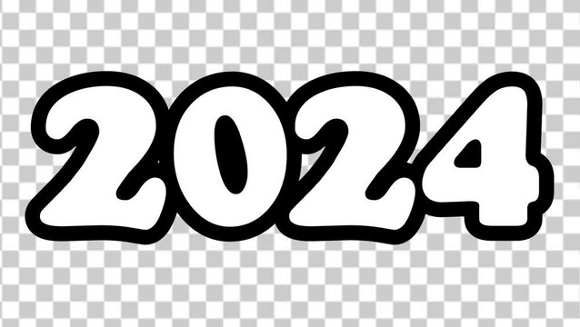 Number of 2024 transparant png background with glitch animation for happy new year. High quality 4k template.