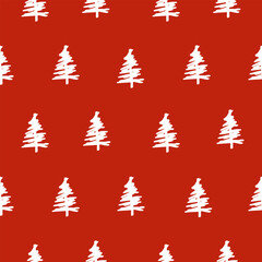 Christmas tree drawing seamless pattern background New Year Xmas decorative concept Doodle design Cartoon children's style Fashion print clothes apparel greeting invitation card flyer poster banner ad