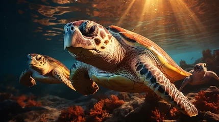 Fotobehang turtle in the sea © Naqash