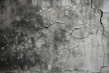 Fototapeta premium Dark gray distressed texture. Crushed, broken, damaged old rough concrete wall with cracks black white grunge background for design